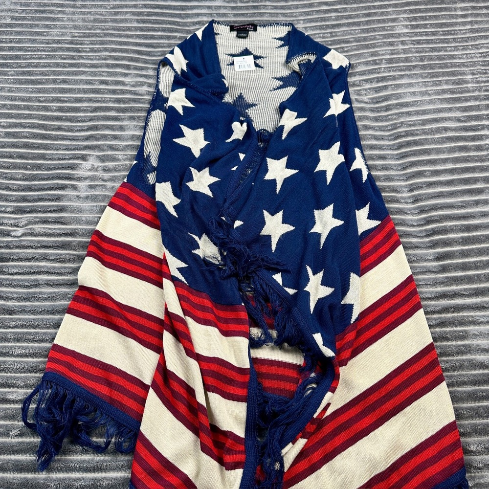 Serendipity by Victoria American Flag Knit Fringe Vest Women 1X Stars Stripes - Picture 2 of 8